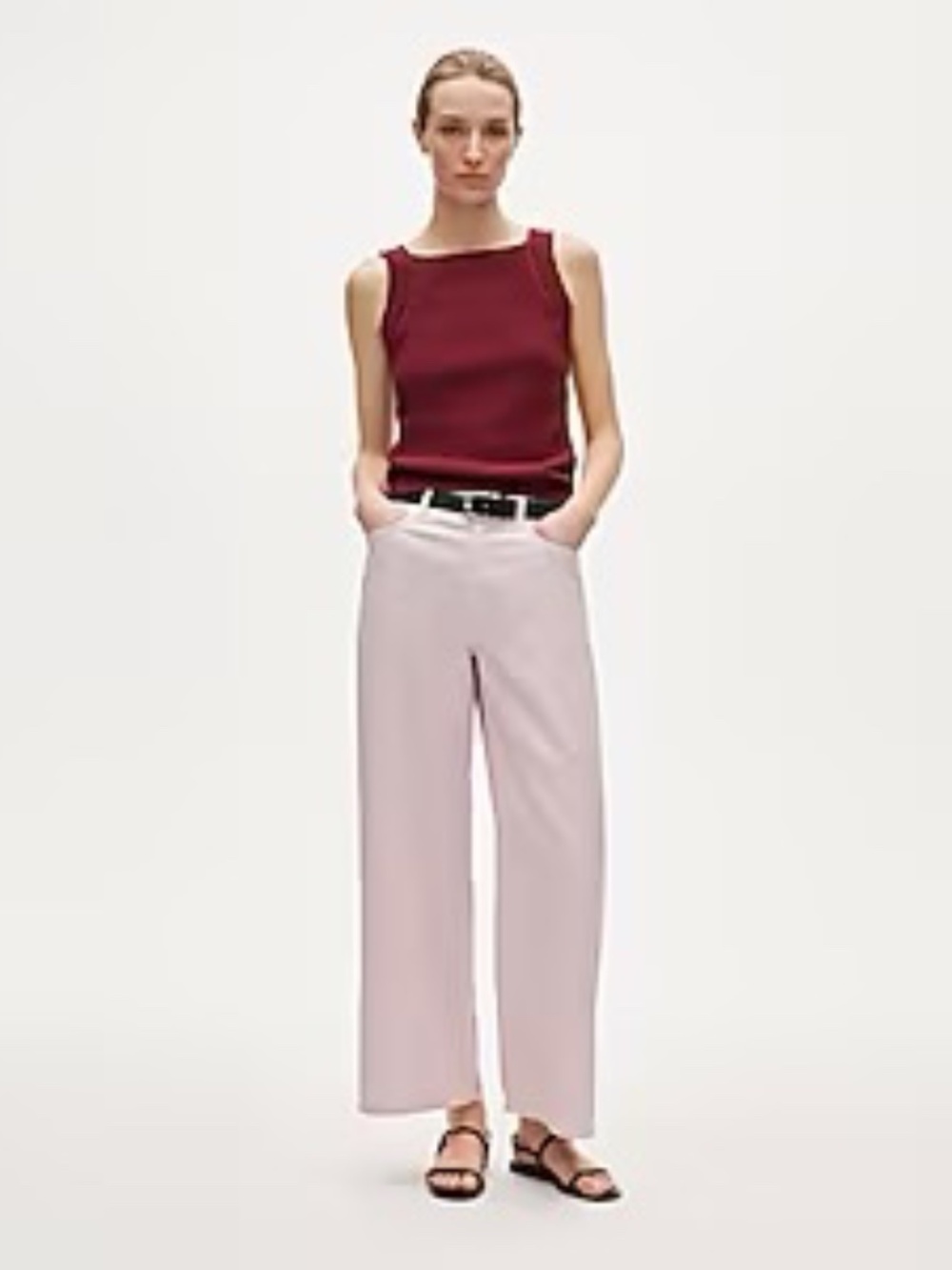 Petite five-pocket pant in stretch linen blend 25P pink